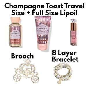 Five Items - Bath Body Works Champagne Toast 2 Travel Size & 1 Full Size Lip Oil